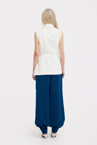 Belted High-Waist Balloon-Leg Pants - Navy