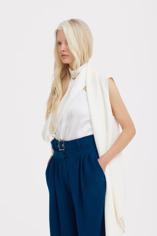 Belted High-Waist Balloon-Leg Pants - Navy