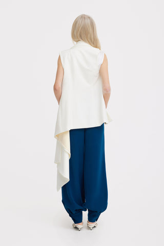 Belted High-Waist Balloon-Leg Pants - Navy