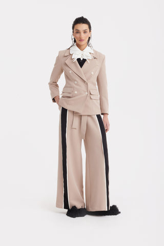 Belted High Waist Wide Leg Pants – Beige