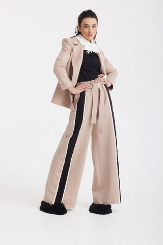 Belted High Waist Wide Leg Pants – Beige