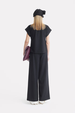 Black Short Sleeve Top With Floral Detail