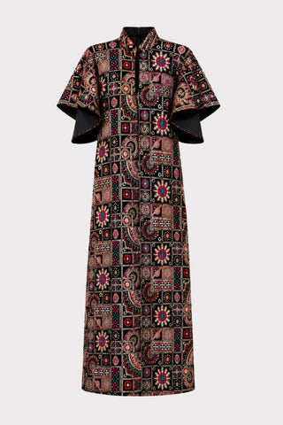 Black Royal Embroidered Kaftan-Inspired Dress