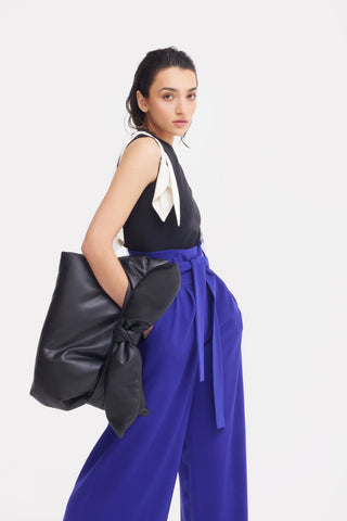 Designer Fitted Sleeveless Top, Floral Accent - Black