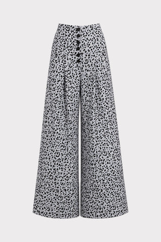 Button Front Palazzo Trousers - Animal Print