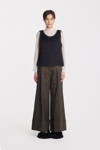 Casual High-Rise Flared Denim Pants Brown