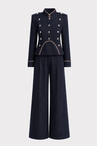 Velvet-Textured Jacket & Trouser Suit – Navy
