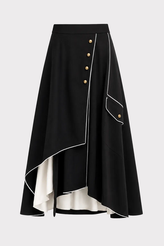 Tailored Asymmetrical Midi Skirt – Black