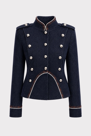 Double-Breasted Military-Inspired Jacket – Navy