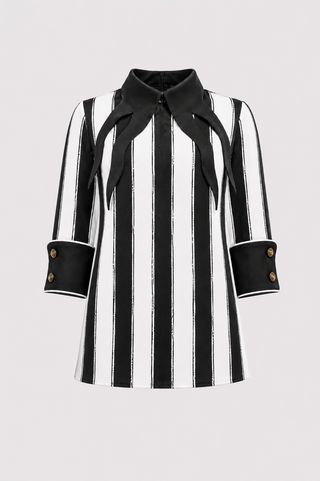 Semi-Formal Striped Blouse With Black Double Contrasting Details