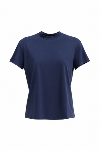 Mock Neck Rolled Sleeve T-Shirt –  Blue