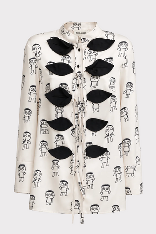 Art Print Longline Tie Front Blouse – Ivory