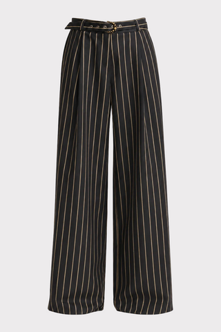 High-Waisted Wide-Leg Pinstripe Palazzo Trousers – Black