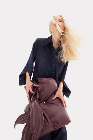 Chic Satin Shirt And Pants Two-Piece Set Navy