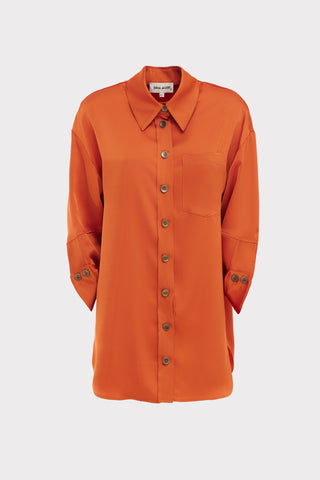 Chic Satin Shirt And Pants Two-Piece Set Orange