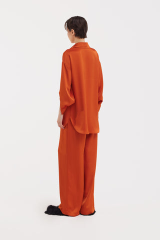 Chic Satin Shirt And Pants Two-Piece Set Orange