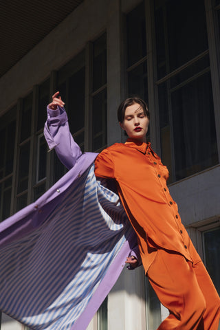 Chic Satin Shirt And Pants Two-Piece Set Orange
