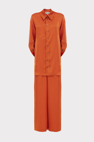 Chic Satin Shirt And Pants Two-Piece Set Orange