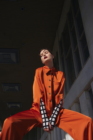 Chic Satin Shirt And Pants Two-Piece Set Orange