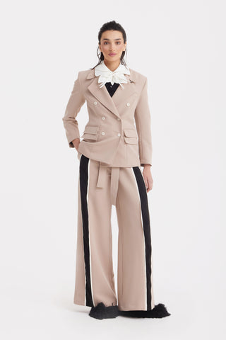 Belted High Waist Wide Leg Pants – Beige