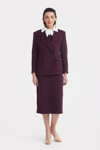 Classic Tailored Double-Breasted Blazer - Burgundy