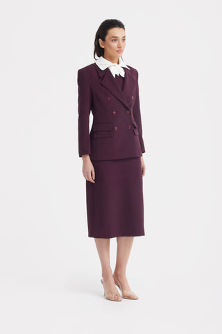 Classic Tailored Double-Breasted Blazer - Burgundy
