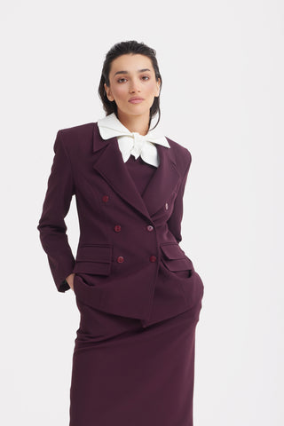 Classic Tailored Double-Breasted Blazer - Burgundy