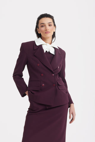 Classic Tailored Double-Breasted Blazer - Burgundy