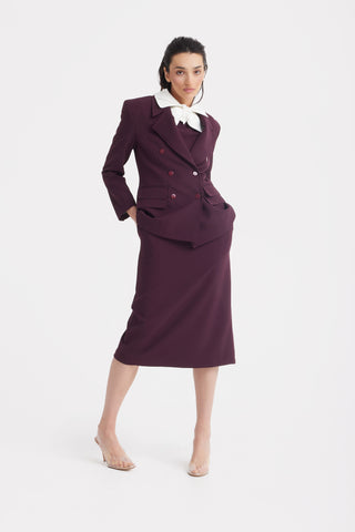 Classic Tailored Double-Breasted Blazer - Burgundy