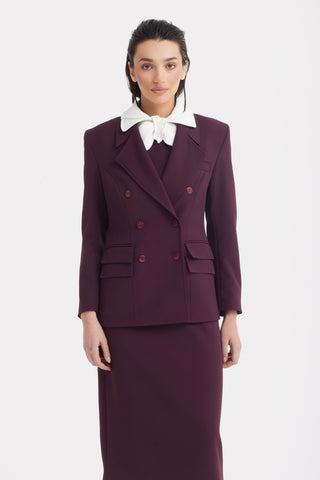 Classic Tailored Double-Breasted Blazer - Burgundy