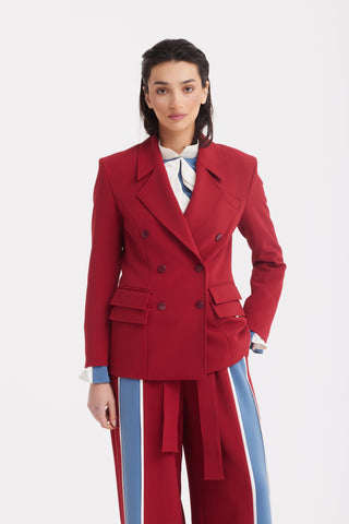 Classic Tailored Double-Breasted Blazer - Red/Burgundy