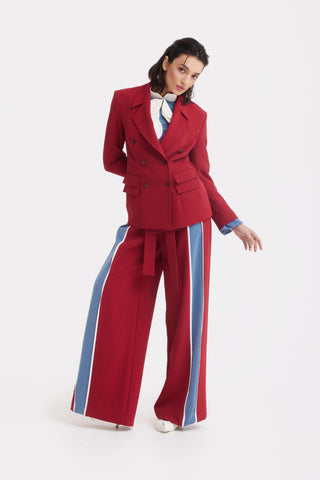 Belted High Waist Wide Leg Pants – Burgundy
