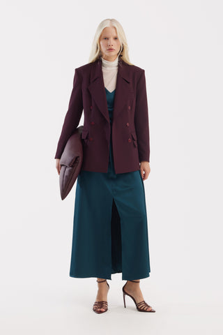 Classic Tailored Double-Breasted Blazer - Burgundy