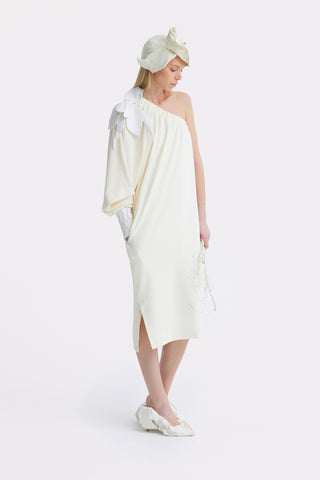 Cocktail One-Shoulder Midi Dress Ecru