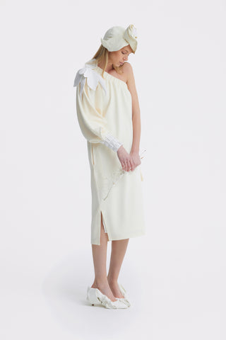 Cocktail One-Shoulder Midi Dress Ecru