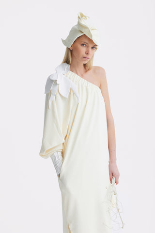 Cocktail One-Shoulder Midi Dress Ecru