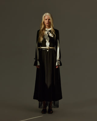 Contrast Bow Detail Maxi Dress - Black & Ivory