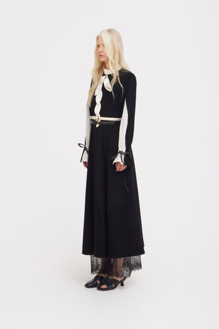 Contrast Bow Detail Maxi Dress - Black & Ivory