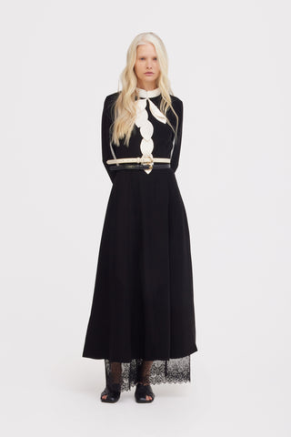 Contrast Bow Detail Maxi Dress - Black & Ivory