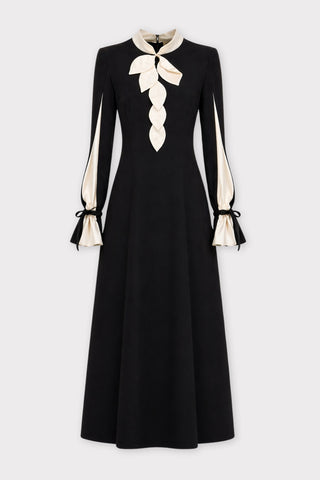 Contrast Bow Detail Maxi Dress - Black & Ivory