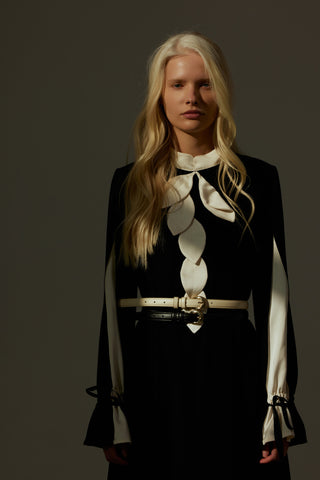 Contrast Bow Detail Maxi Dress - Black & Ivory