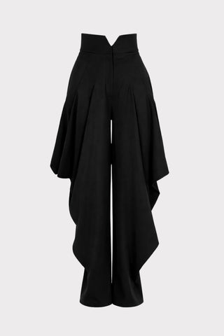Couture Draped Wide-Leg Pants – Black