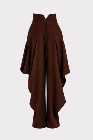 Couture Draped Wide-Leg Pants – Brown