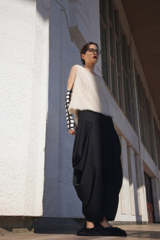 Couture Draped Wide-Leg Pants – Black