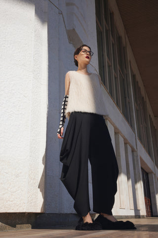 Couture Draped Wide-Leg Pants – Black