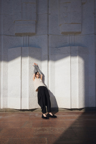 Couture Draped Wide-Leg Pants – Black