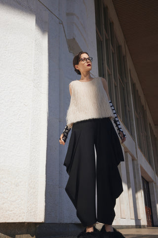 Couture Draped Wide-Leg Pants – Black