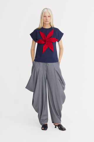 Couture Draped Wide-Leg Pants – Grey