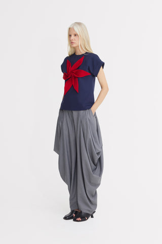 Couture Draped Wide-Leg Pants – Grey
