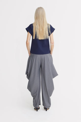 Couture Draped Wide-Leg Pants – Grey